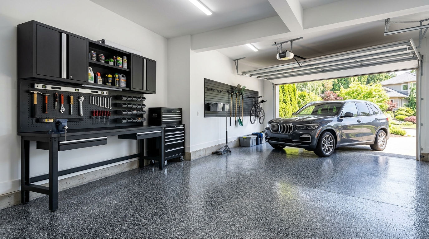 Full-Broadcast Flake Garage Systems